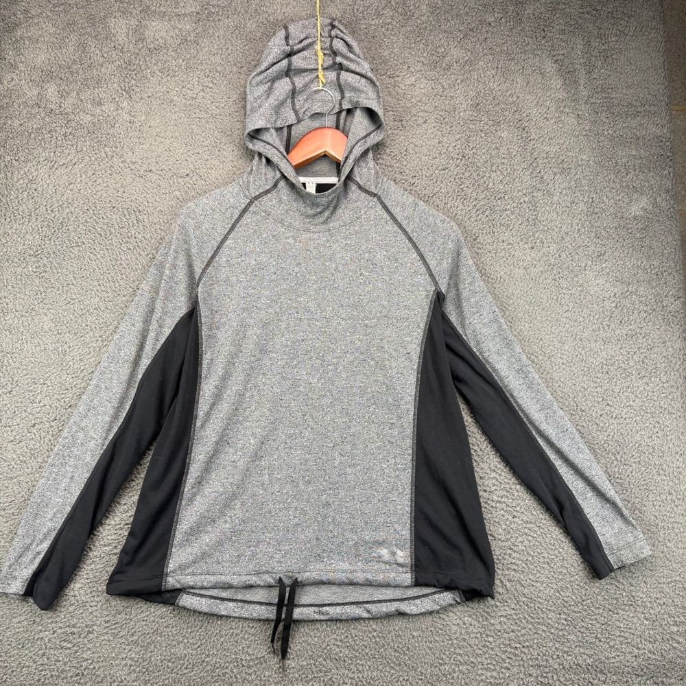 Under Armour HeatGear Mens Large Gray Black Hoodie Pullover Sweatshirt 8962